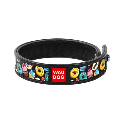 Браслет Collar WAUDOG 00511 Пончик премиум кожа, ширина 15 мм, длина 21-23 см, черный