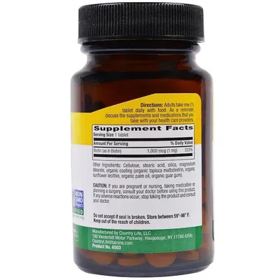 Біотин Country Life Biotin 1000 мкг, 100 таблеток