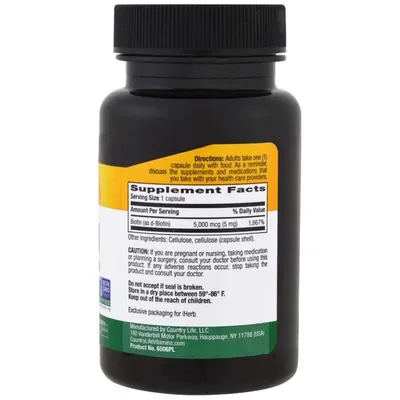 Біотин Country Life Biotin 5000 мкг, 120 капсул