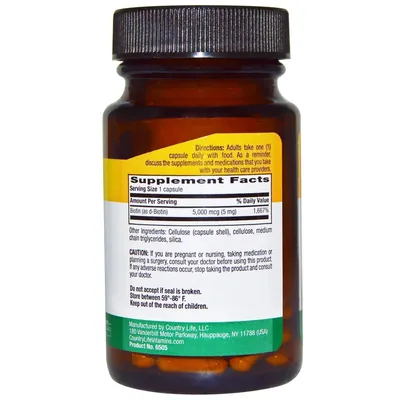 Біотин Country Life Biotin 5000 мкг, 60 капсул