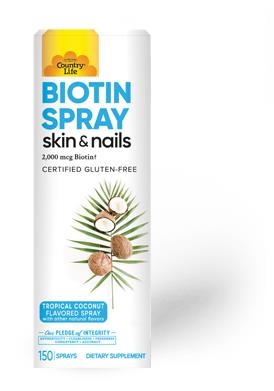 Биотин Country Life Biotin 2000 мкг, спрей со вкусом тропического кокоса, 24 мл