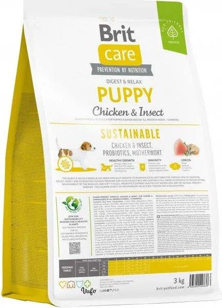 Корм сухий для цуценят Brit Care Dog Sustainable Puppy з куркою та комахами, 3 кг