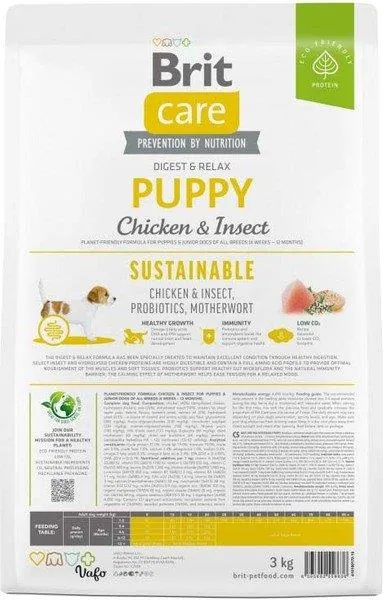 Корм сухий для цуценят Brit Care Dog Sustainable Puppy з куркою та комахами, 3 кг