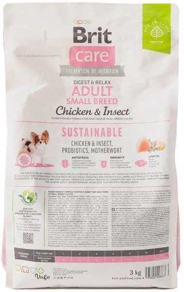 Корм сухий для собак малих порід Brit Care Dog Sustainable Adult Small Breed з куркою та комахами, 3 кг