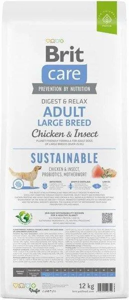 Корм сухий для собак великих порід Brit Care Dog Sustainable Adult Large Breed з куркою та комахами, 12 кг