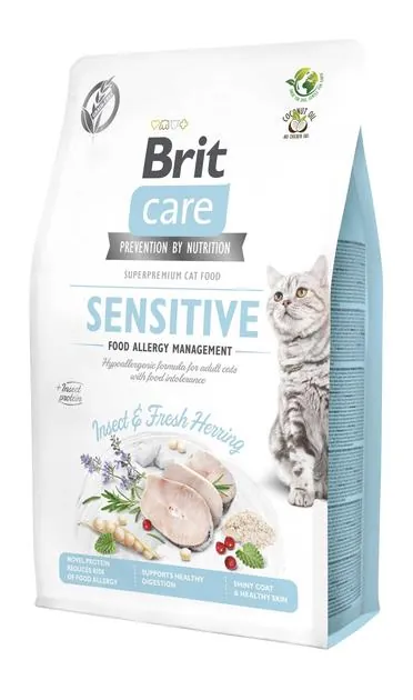 Корм сухий для кішок з харчовою непереносимістю Brit Care Cat GF Insect з комахами та рибою, 2 кг