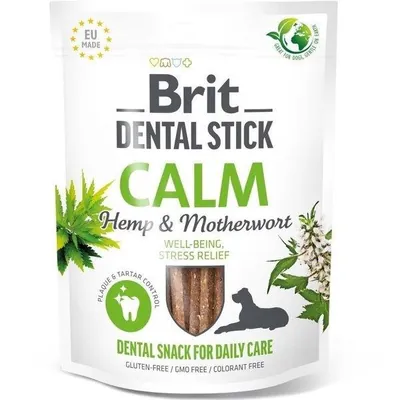 Ласощі для собак Brit Dental Stick Calm заспокійливі конопля та пустирник, 7 шт (251 г)