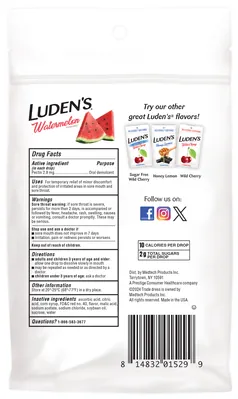 Luden's льодяники з пектином, заспокійливі для горла та порожнини рота, зі смаком кавуна №25