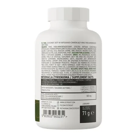 Пара-амінобензойна кислота OstroVit Paba, 120 капсул