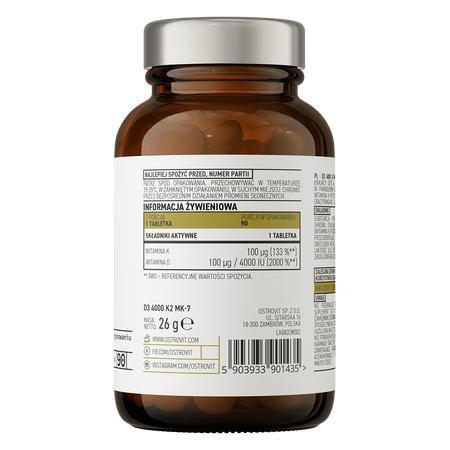 Вітаміни D3 + K2 OstroVit Pharma D3 4000 + K2 MK-7, 90 таблеток