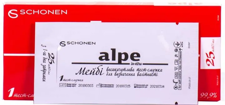 Тест-смужка Alpe in-vitro Maybe для визначення вагітності високочутлива 25 мМО/мл, 1 штука