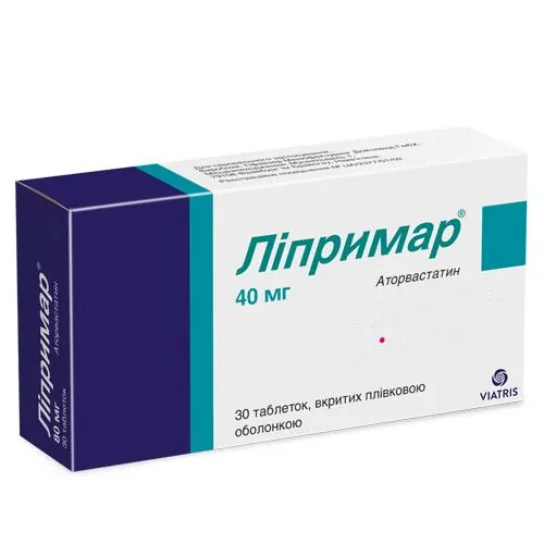 Ліпримар таблетки, в/плів. обол. по 40 мг №30 (10х3)