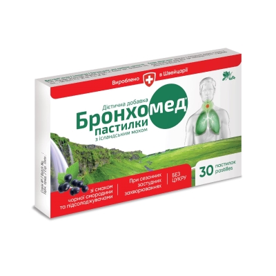 Бронхомед пастилки с исланд. мхом со вкусом черн. смородины, без сахара, №30 (15х2) Ronpharm