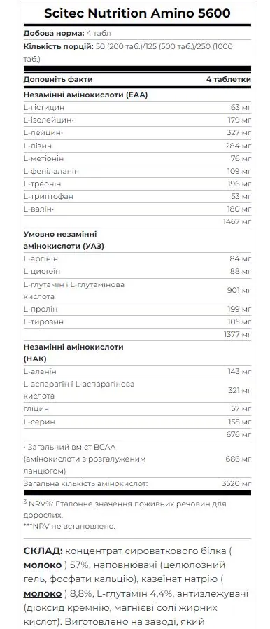 Амінокислотний комплекс Scitec Nutrition Amino 5600, 500 таблеток