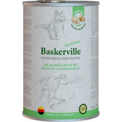 Консерва для кошек Baskerville Holistic телятина и лосось с пастернаком и кресс-салатом, 400 г