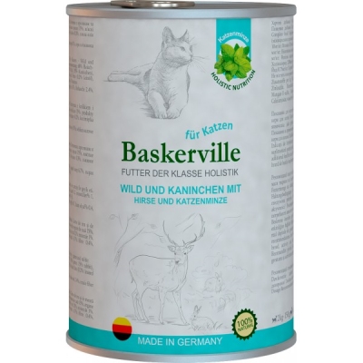 Консерва для кошек Baskerville Holistic оленина с кроликом и кошачьей мятой, 400 г