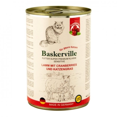 Консерва для кошек Baskerville Sensitive ягненок с клюквой и кошачьей травой, 400 г