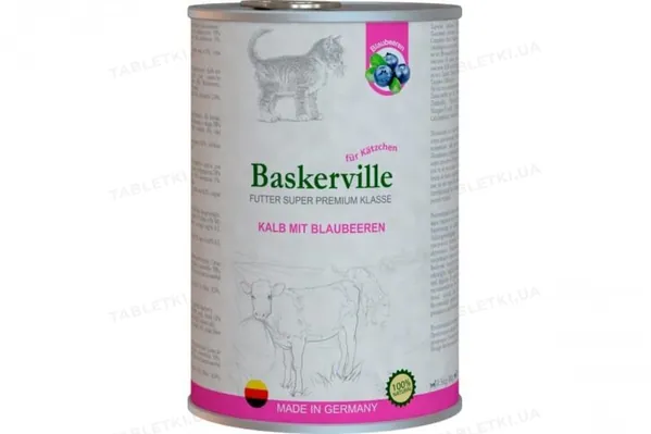 Консерва для кошенят Baskerville Super Premium телятина з чорницею, 400 г