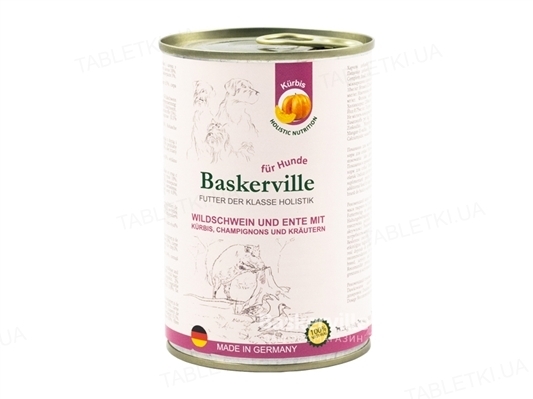 Консерва для собак Baskerville Holistic Кабан и утка с тыквой и зеленью, 800 г