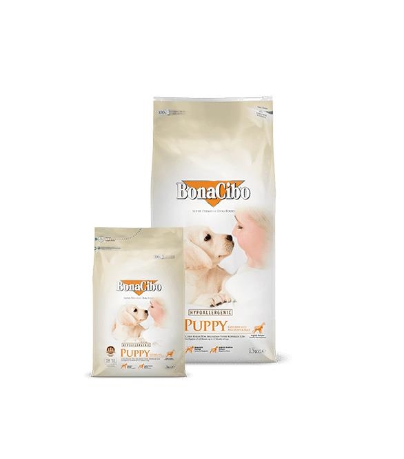 Корм сухой для щенков BonaCibo Puppy Chicken&Rice with Anchovy с мясом курицы, анчоусами и рисом, 15 кг