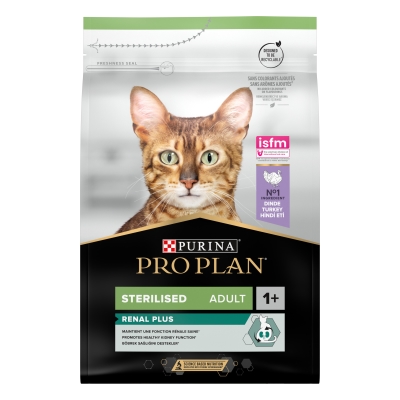 Корм сухой для котов Purina Pro Plan Sterilised Adult 1+ с индейкой, 3 кг
