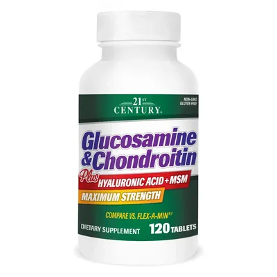 Глюкозамін хондроїтин 21st Century Glucosamine Chondroitin Plus Hyaluronic Acid + MSM Maximum Strength, 120 таблеток