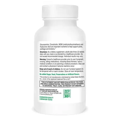 Глюкозамін хондроїтин 21st Century Glucosamine Chondroitin Plus Hyaluronic Acid + MSM Maximum Strength, 120 таблеток