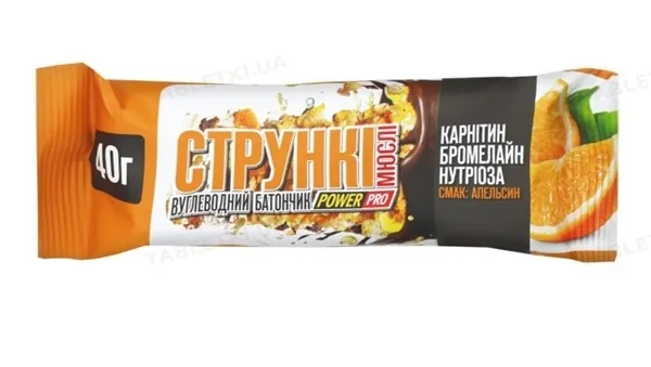 Батончик вуглеводний Power Pro Стрункі мюслі зі смаком апельсина, 40 г