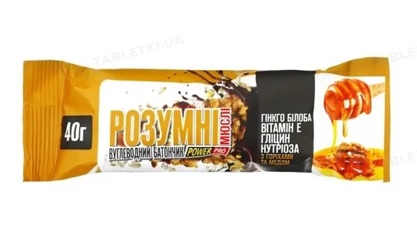 Батончик вуглеводний Power Pro Розумні мюслі з горіхами і медом, 40 г