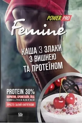 Каша Power Pro Femine 30% 3 злаки з вишнею, 30% протеїну, 50 г