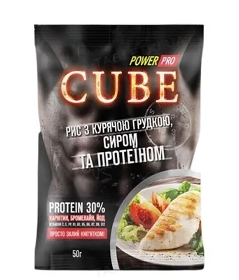 Каша Power Pro Cube рисова з курячою грудкою і сиром, 30% протеїну, 50 г
