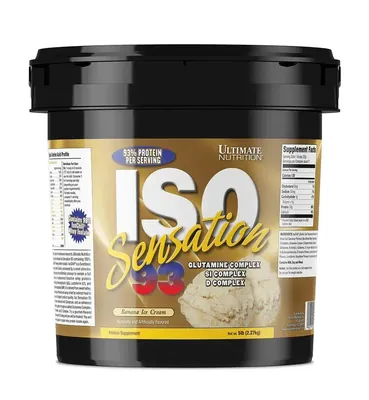 Протеїн сироватковий ізолят Ultimate Nutrition ISO Sensation 93, бананове морозиво, 2,27 кг