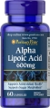 Альфа-липоевая кислота Антиоксидантная защита Puritan's Pride Alpha Lipoic Acid 600 мг, 60 капсул
