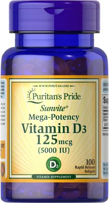 Вітамін Д3 Puritan's Pride Vitamin D3 5000 IU (125 мкг), 100 гелевих капсул