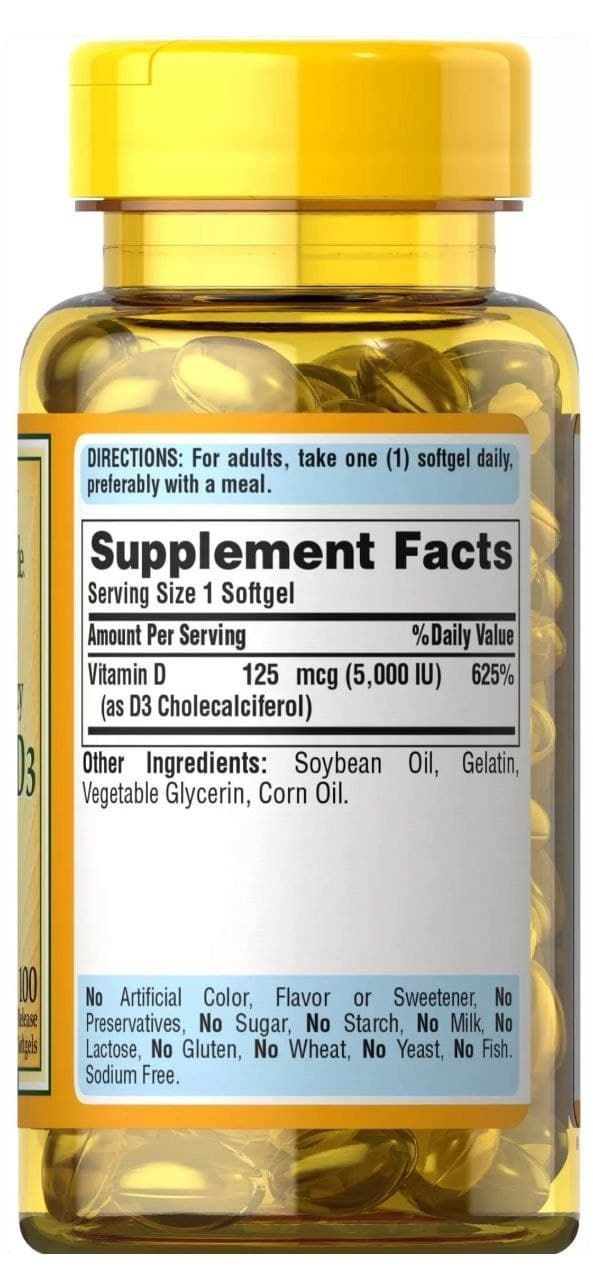 Витамин Д3 Puritan's Pride Vitamin D3 5000, 100 капсул