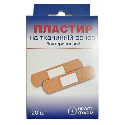 Пластир медичний Профі Фарм бактерицидний на тканинній основі 25 мм х 72 мм, 20 штук