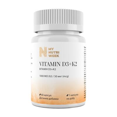Вітамін D3 + K2 My Nutri Week Vitamin D3 + K2 1000 МО/50 мкг, 60 капсул