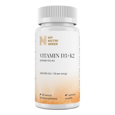 Вітамін D3 + K2 My Nutri Week Vitamin D3 + K2 5000 МО/50 мкг, 120 капсул