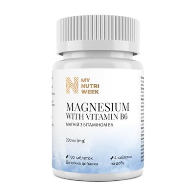 Магний и витамин В6 My Nutri Week Magnesium with Vitamin B6 200 мг, 100 таблеток