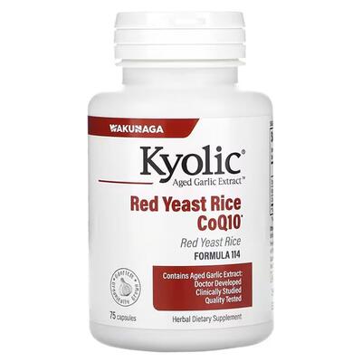 Красный дрожжевой рис, экстракт чеснока и CoQ10 Kyolic Garlic, Red Yeast Rice Plus CoQ10 Formula 114, 75 капсул
