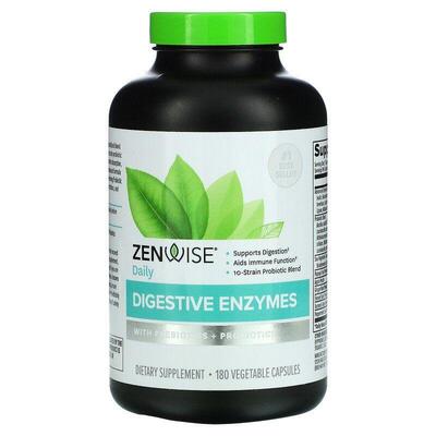 Пищеварительные ферменты Zenwise Daily Digestive Enzymes с пребиотиками и пробиотиками, 180 вегетарианских капсул