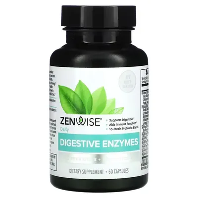 Травні ферменти Zenwise Daily Digestive Enzymes з пребіотиками та пробіотиками, 60 вегетаріанських капсул