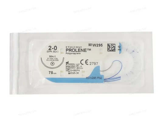 Шовний матеріал хірургічний Prolene W295 р. USP 2/0 (1) нерозсмоктуючий довжина 75 см, голка колюча 31 мм, 1/2 кола