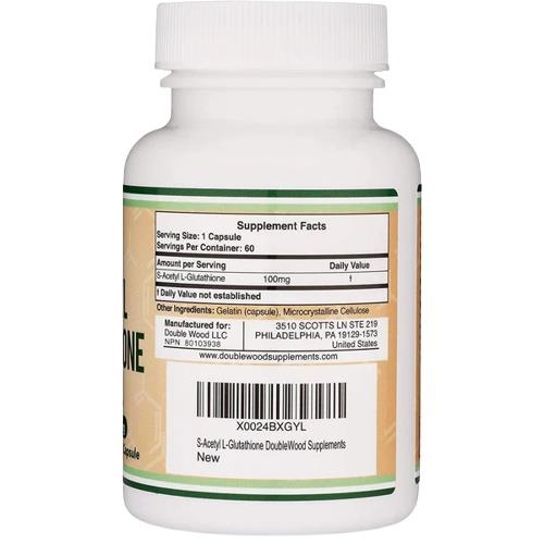 S-ацетил L-глутатіон Double Wood S-Acetyl L-Glutathione 100 мг, 60 капсул