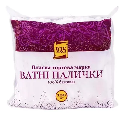 Ватні палички D.S. в пакеті, 100 штук