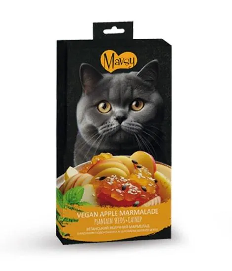 Ласощі для котів Mavsy кремові з яблучним мармеладом, насінням подорожника та мятою, 15 г х 5 шт