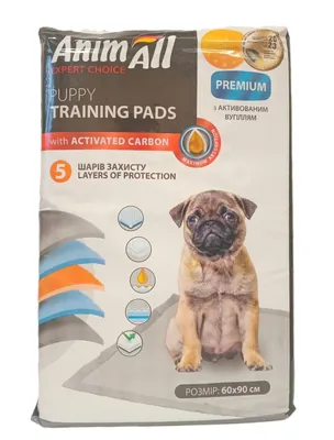 Пелюшки для собак та цуценят AnimAll Puppy Training Pads з активованим вугіллям 90 см х 60 см, 10 штук