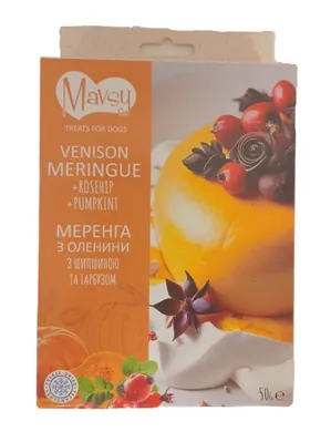 Ласощі для собак Mavsy меренга з оленини з шипшиною та гарбузом, 50 г
