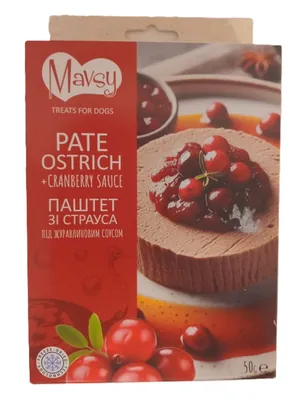 Ласощі для собак Mavsy паштет зі страуса під журавлиновим соусом, 50 г