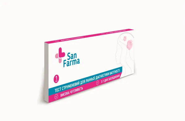 Тест струменевий San Farma для ранньої діагностики вагітності з 7 дня запліднення, 1 штука